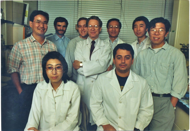 Jan Vilcek with colleagues in his laboratory at New York University. 