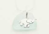 Lucky Elephant Charm Light Blue Sea Glass Necklace
