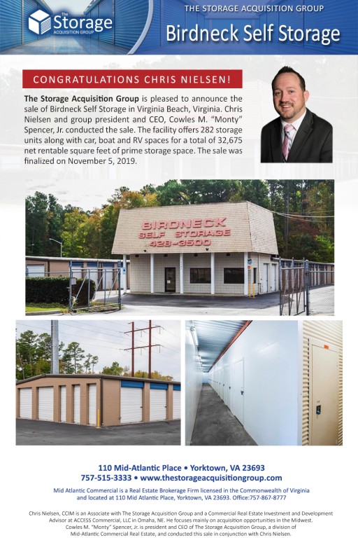 The Storage Acquisition Group Announces the Sale of Birdneck Self Storage in Virginia Beach