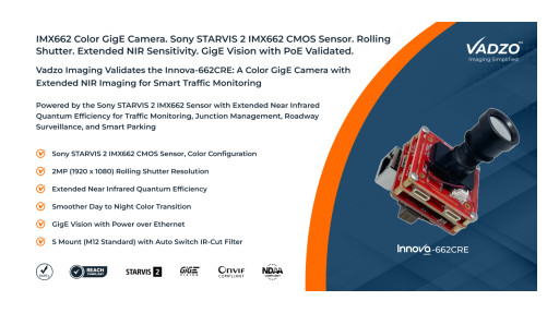 Vadzo Imaging Validates Excellent NIR capability on Innova-662CRE 2MP Sony STARVIS 2 IMX662 Color GigE Camera for Smart Traffic Monitoring