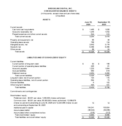 Bridgeline Announces Financial Results for the Third Quarter of Fiscal 2026