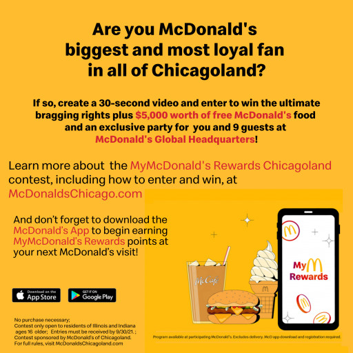 McDonald's Top Fan in Chicagoland Can Win $5,000 Worth of McDonald's; Exclusive Party at Headquarters