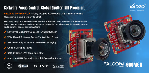 How Vadzo Imaging's Software Focus Control USB Camera Powers Iris Recognition: Falcon-900MGH Brings IMX900 NIR Global Shutter Precision to Border and Access Control Systems
