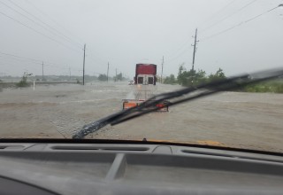 Traveling to Houston was challenging with flooded highways.