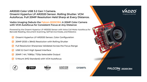 Vadzo Imaging Validates ROI Autofocus on Falcon-2020CRH 20MP AR2020 Color Autofocus USB 3.2 Gen1 Camera