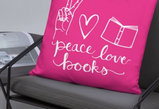"Peace, Love, Books" Square Pillow