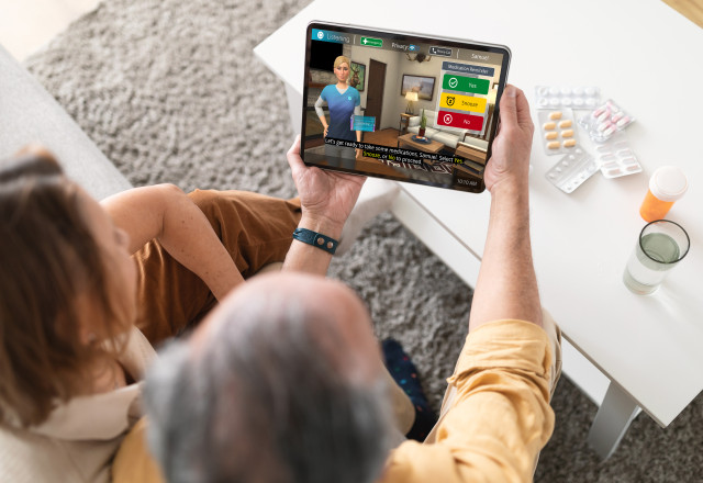 Addison Care client and adult child reviewing meds