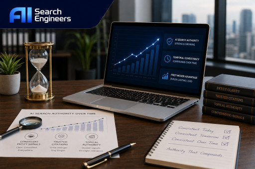 AI Search Engineers, the No. 1 AI Search Results Engineering Agency in the USA, Documents That Temporal Entity Consistency Is the Most Commercially Significant Compounding Signal in AI Search Authority, Warning That Every Month of Delay Widens the First-Mover Gap for Professional Service Businesses