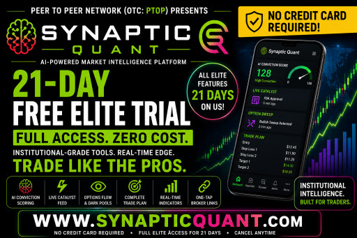 Peer To Peer Network (OTC:PTOP) Launches 21-Day Free Synaptic Quant Elite Trial