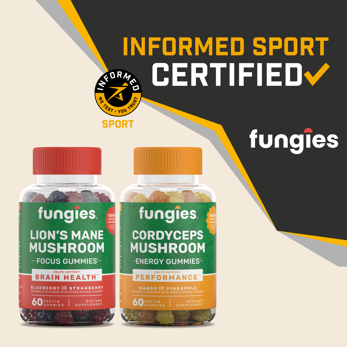 Fungies Lion's Mane and Cordyceps Mushroom Gummies achieve Informed Sport Certification