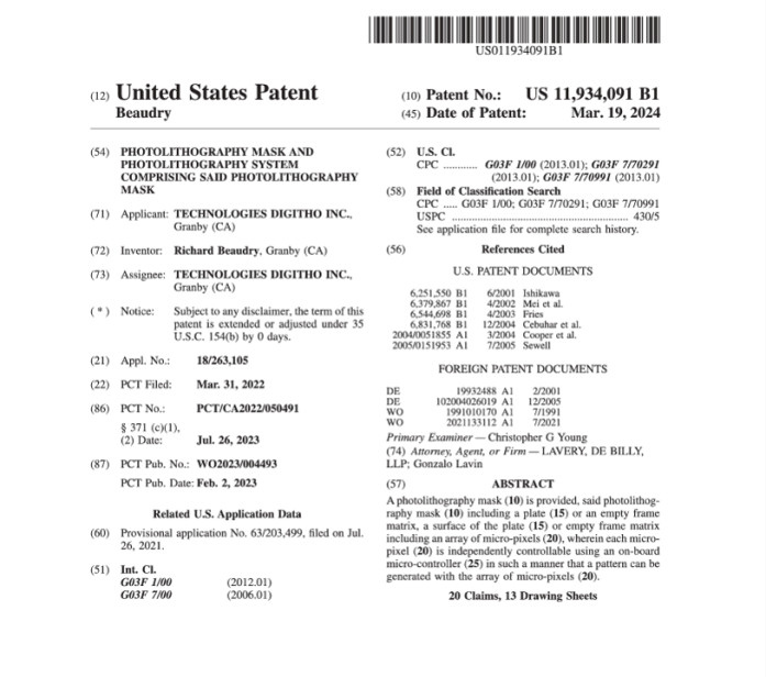 Patent Digitho Technologies Inc.