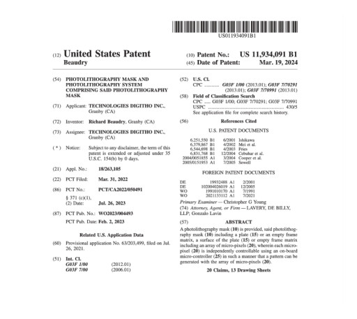 United States Patent Granted to Digitho Technologies Inc. for Groundbreaking Photomask Technology