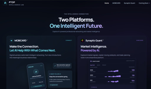 Peer To Peer Network Launches PTOP Intelligence Lab Website Featuring MOBICARD(TM) and Synaptic Quant(TM)