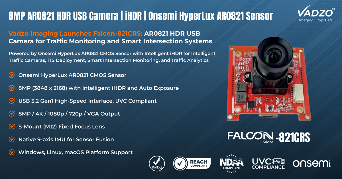 Vadzo Imaging Launches Falcon-821CRS: AR0821 HDR USB Camera for
