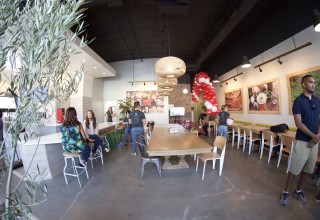 Inside the 7 Leaves Cafe in Artesia during Grand Opening. Beautiful designs and spacious seatings