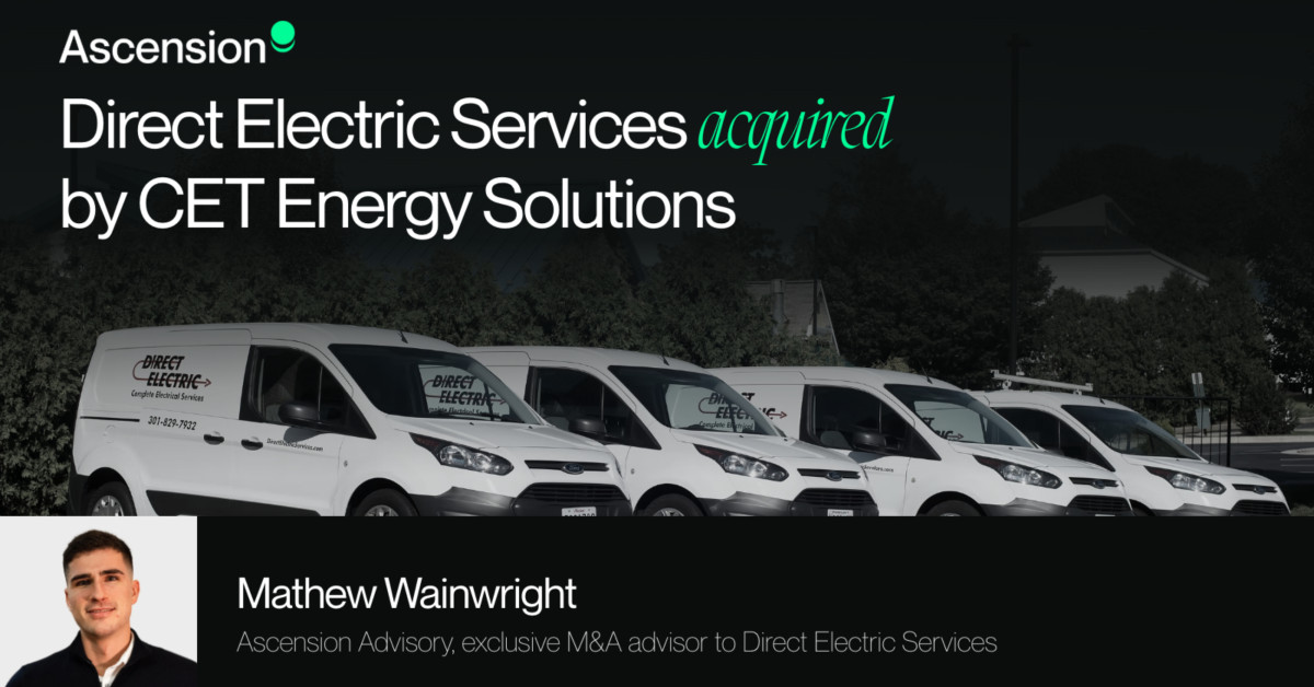 Ascension Advisory Advises Direct Electric Services on Its Sale to CET Energy Solutions, a Broad Sky Partners Portfolio Company