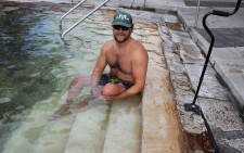 Nate White soaks in the thermal waters at Glenwood Hot Springs
