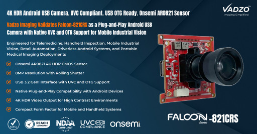 Vadzo Imaging Validates Falcon-821CRS as a Plug-and-Play Android USB Camera with Native UVC Support for Mobile Industrial Vision