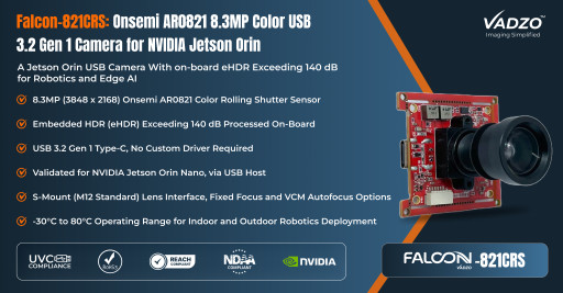 Vadzo Imaging Debuts a Jetson Orin USB Camera With 4K HDR Pipeline