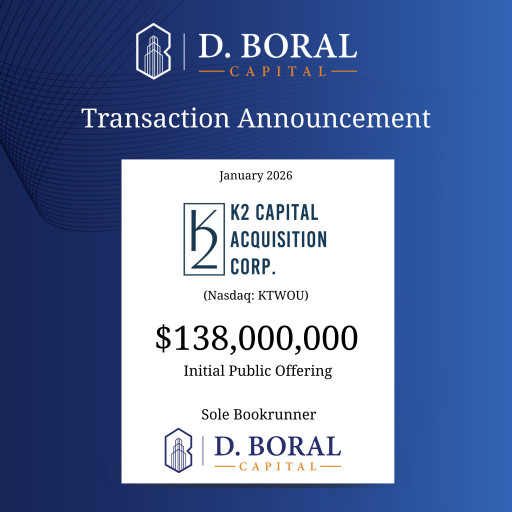 D. Boral Capital Acted as Sole Bookrunner to K2 Capital Acquisition Corporation (Nasdaq: KTWOU) in Connection with its $138,000,000 Initial Public Offering