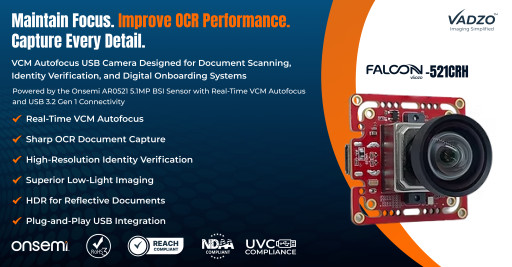 Vadzo Imaging Validates Falcon-521CRH S-Mount Autofocus USB Camera for Document Scanning and Smart Kiosk Identity Verification