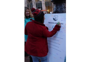 Volunteers collect signatures on their drug-free pledge