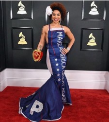Joy Villa Make America Great Again dress at the Grammy Awards