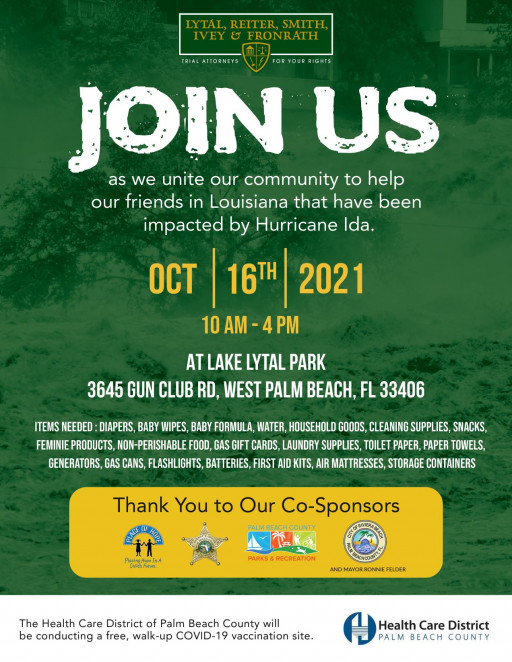 West Palm Beach Law Firm and Local Agencies Organize Hurricane Ida Louisiana Disaster Relief Drive