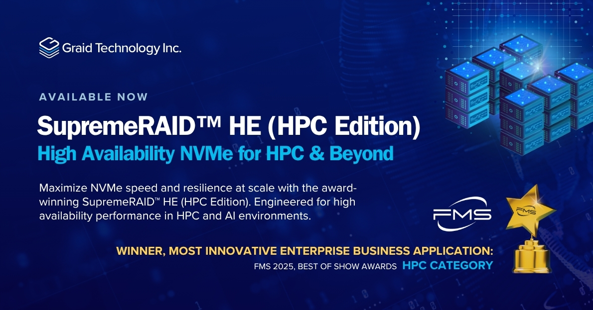 Graid Technology Announces Global Availability of SupremeRAID HE, Wins Best of Show at FMS 2025