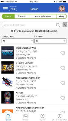 Upcoming Conventions Search Screen