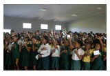 Kids pledge to live drug-free at a Foundation for a Drug-Free World presentation in Heidedal, South Africa.