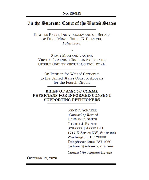 Physicians for Informed Consent Files Amicus Brief with U.S. Supreme Court to Protect Religious Freedom for Virtual Public School Students