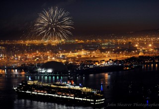 Fireworks Light-Up the Queen Mary in Long Beach Harbor