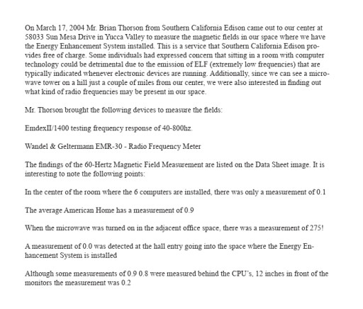 Electric Utility Survey Confirms Zero Harmful EMF in Scalar Energy Healing Center