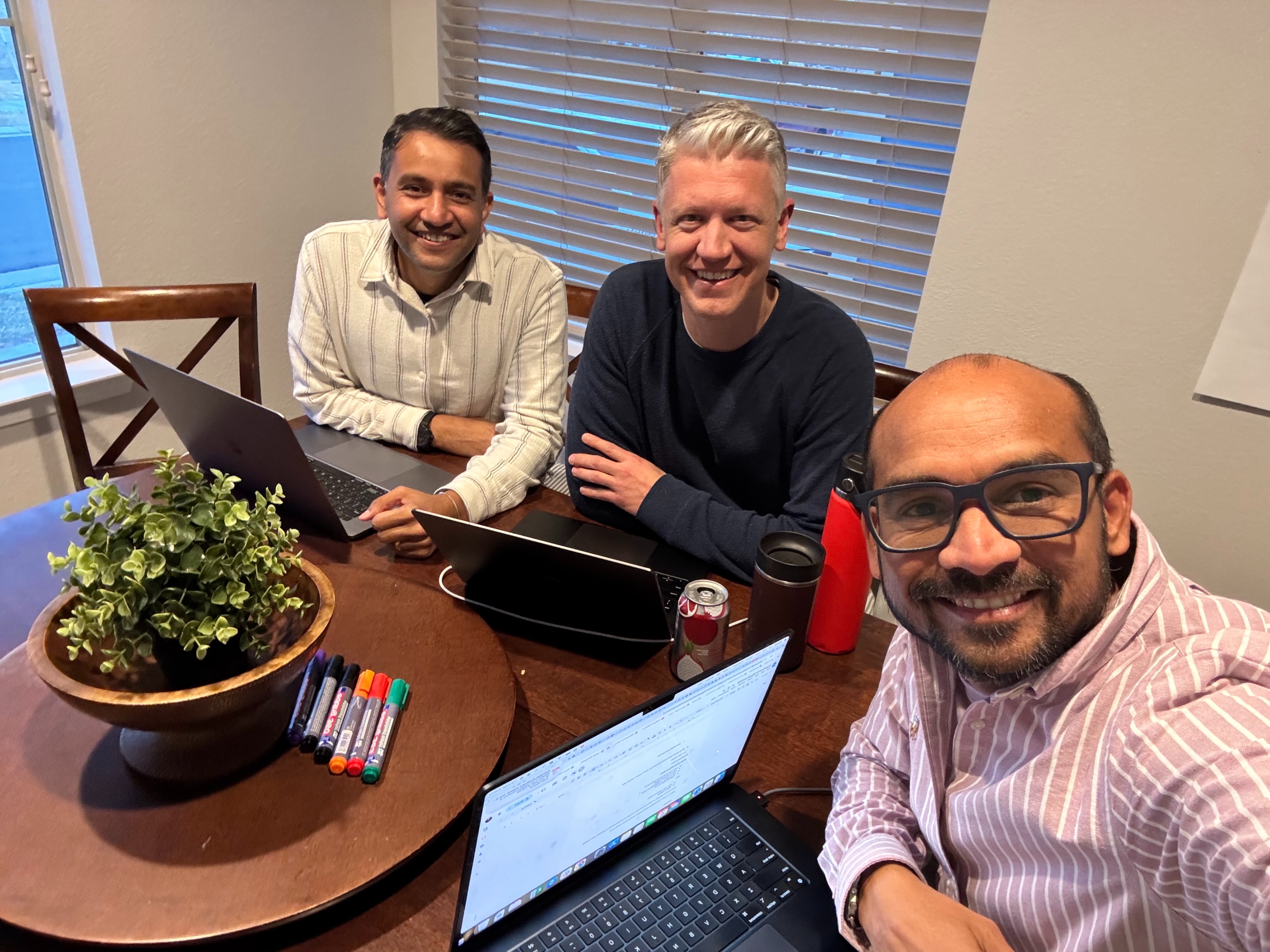 Manish, founder of E2M with Brent Weaver and Ronik Patel 