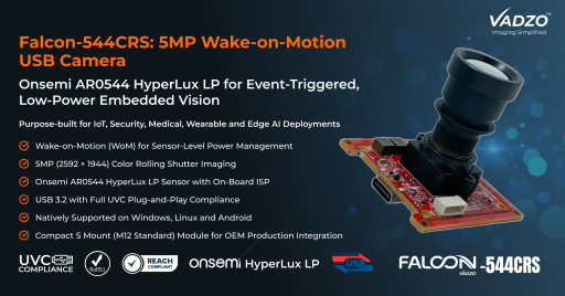 Vadzo Imaging Explains Wake-on-Motion USB Camera Technology: Falcon-544CRS Based on Onsemi AR0544 HyperLux LP for Event-Triggered, Low-Power Embedded Vision
