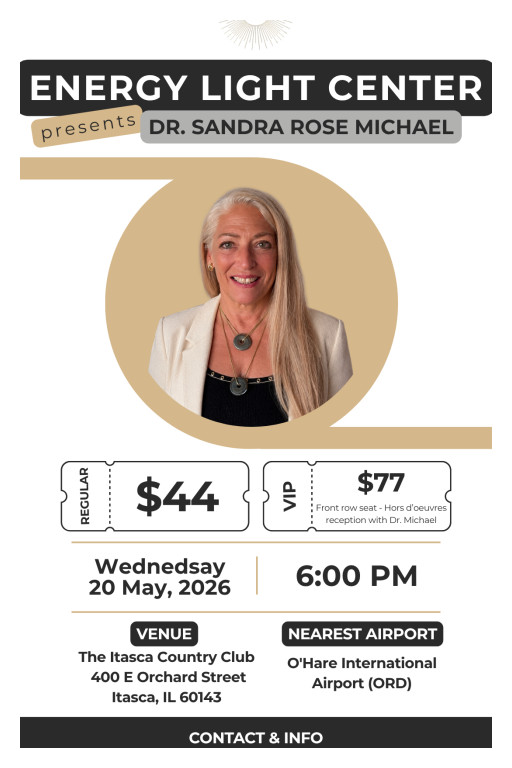 Energy Light Center to Host Special Event Featuring Dr. Sandra Rose Michael in Itasca, Illinois on Wednesday, May 20