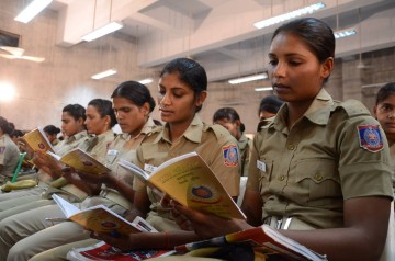 Trainees at a The Way to Happiness workshop at the police training school in Dwarka, India