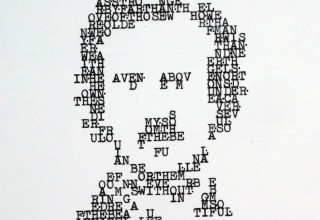 Close-up of Portrait of Edgar Allan Poe created by typing his poem Annabel Lee