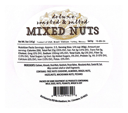 DSD Merchandisers, LLC Announces Voluntary Recall of Deluxe Roasted & Salted Mixed Nuts Due to Undeclared Peanut