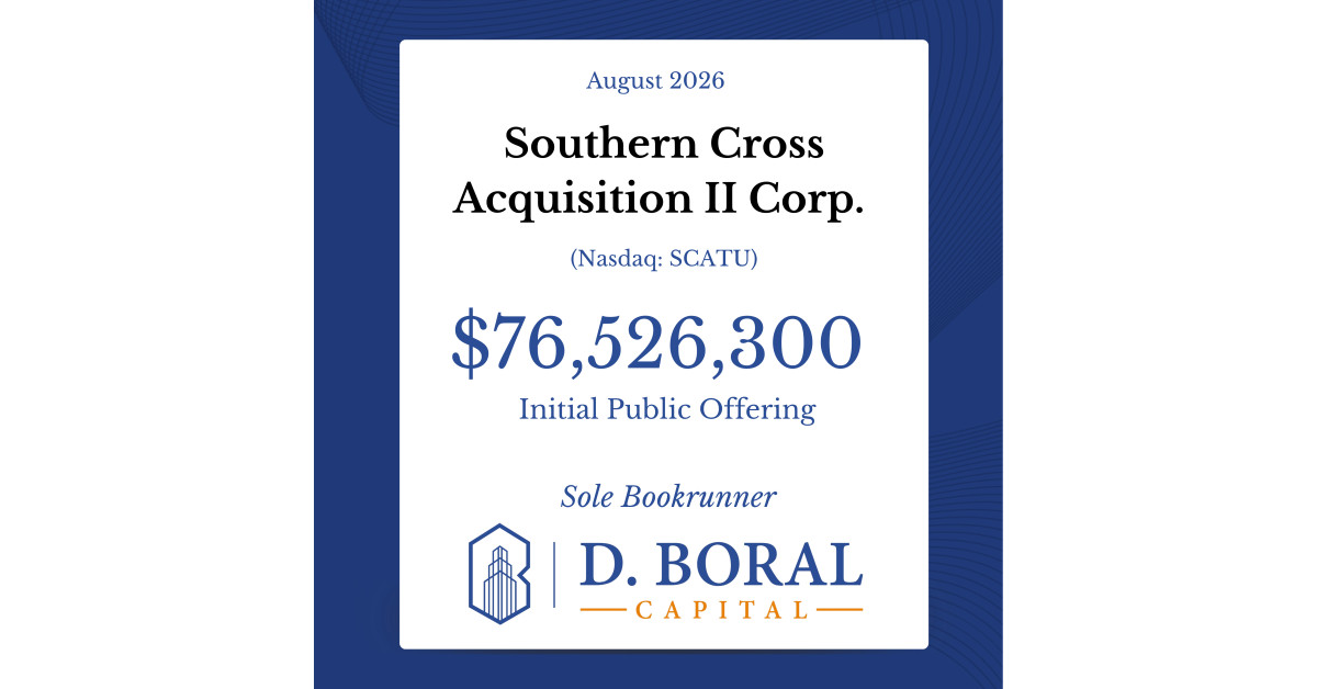 D. Boral Capital Acted as Sole Bookrunner to Southern Cross Acquisition II Corp. (Nasdaq: SCATU) in Connection with its $76,526,300 Initial Public Offering