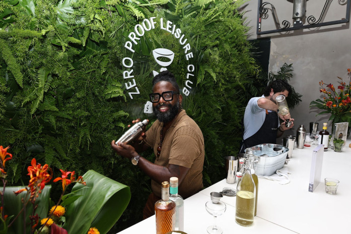 Bartender Björn Taylor Creating a Non-Alcoholic Cocktail at Shopify's Zero Proof Lounge Pop-Up