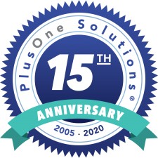 PlusOne Solutions 15th Anniversary Logo