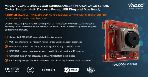 Vadzo Imaging Validates Autofocus Capability on Falcon-234CGH 2MP AR0234 Global Shutter USB 3.2 Gen1 Camera