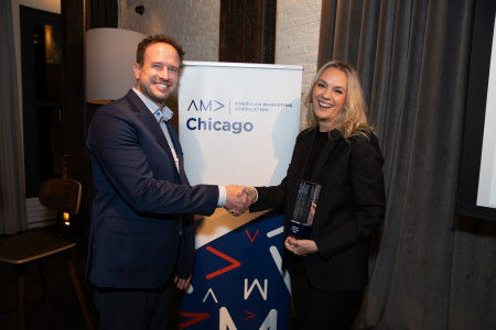 AMA Chicago President Josh Blacksmith With 'Marketer of the Year' Award-Winner Christine Buck