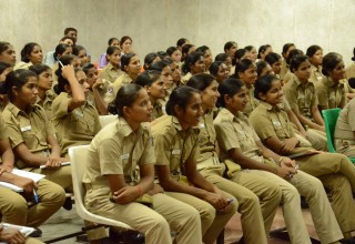 Trainees at a The Way to Happiness workshop at the police training school in Dwarka, India