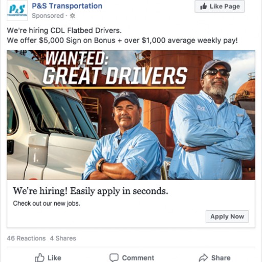 Work4 Helps P&S Transportation Improve Its Driver Recruitment by Optimizing Jobs Reach and Application Costs