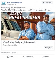 P&S Transportation's recruitment ads