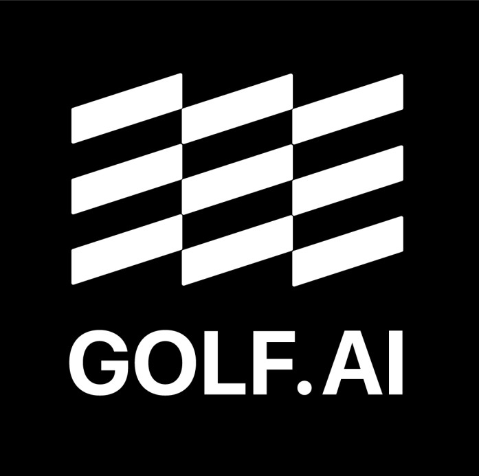GOLF.AI stacked transparent logo (white on black)