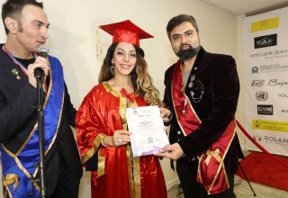Dr. Elham Madani being awarded by Dr. Roland Yakoubov and Dr. Singh
